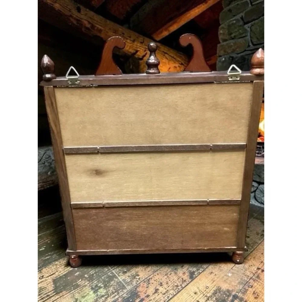 Vintage Curio Wood Cabinet With Glass Door Knick Knack Shelf Trinket Holder
